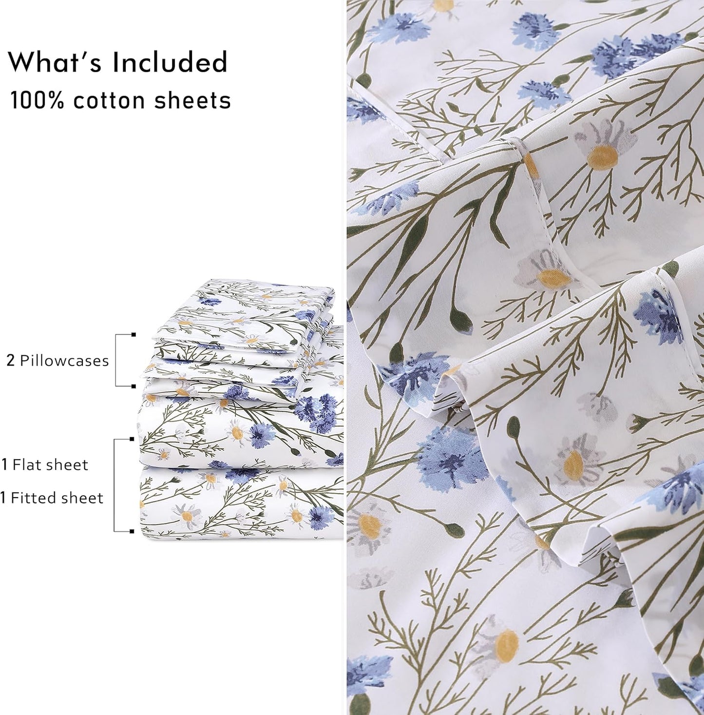 100% Cotton Sheets 4-Piece Set